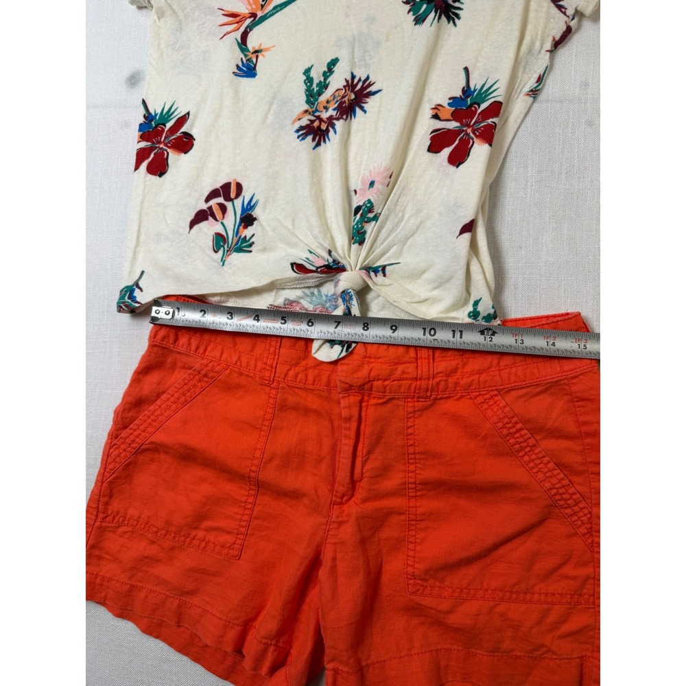 Madewell Floral Tie Front Tee XS & Banana Republic Orange Linen Shorts 4 Set - Picture 9 of 12
